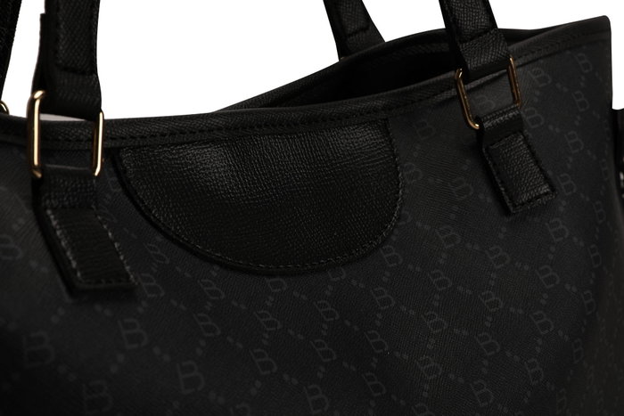 Lucky Bees 355 v2 Bolso Tote de Piel de Polivinilo Negro y Gris, 37x15x28 cm